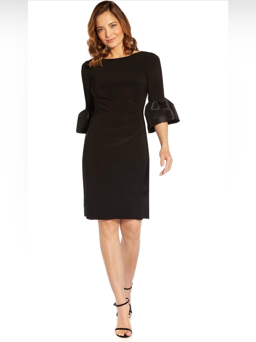 NWT Adrianna Papell Stretch Jersey Side Ruched Dress with Bell Sleeve Detail - Picture 3 of 4